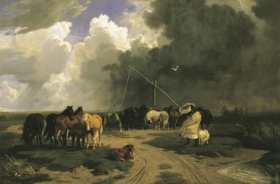 Horses in a Rainstorm by Károly Lotz